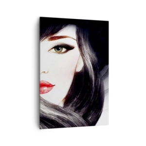 Cuadro sobre lienzo - Impresión de Imagen - Retrato de una mujer con mirada expresiva y labios rojos. - 70x100cm - Mirada de zafiro - Decoración de pared moderna para salón y dormitorio ARTTOR
