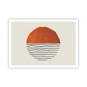 Póster - Una puesta de sol minimalista sobre líneas onduladas - 100x70cm - En un ambiente japonés - Decoración de pared moderna para salón y dormitorio ARTTOR