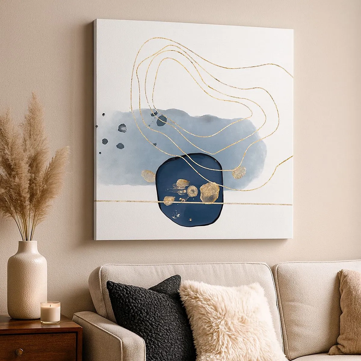 Cuadro sobre lienzo - Impresión de Imagen - Fantasía azul y oro - 30x30 cm