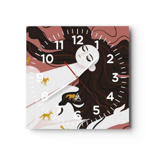 Reloj de pared - Reloj de vidrio - Sueño de caballos dorados - 30x30 cm