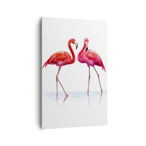 Cuadro sobre lienzo - Impresión de Imagen - Una pareja de flamencos en el agua contra un fondo claro. - 80x120cm - Cita rosada - Decoración de pared moderna para salón y dormitorio ARTTOR