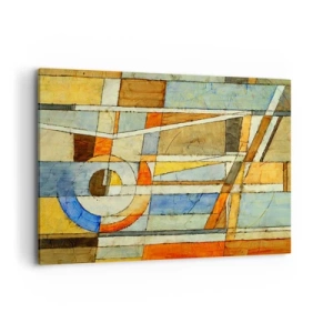 Cuadro sobre lienzo - Impresión de Imagen - Abstracción geométrica en tonos beige, azul y naranja. - 120x80cm - Cubismo en una obra - Decoración de pared moderna para salón y dormitorio ARTTOR