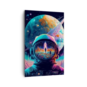 Cuadro sobre lienzo - Impresión de Imagen - Astronauta en el espacio con un colorido paisaje planetario. - 80x120cm - Sueños de niño - Decoración de pared moderna para salón y dormitorio ARTTOR