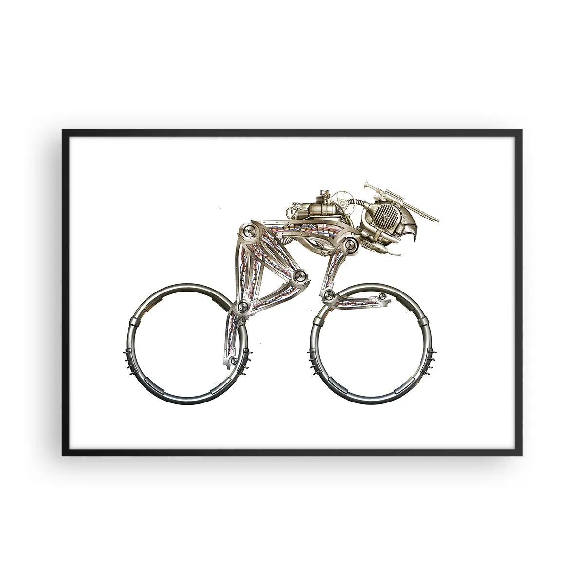 Póster en marco negro - Una bicicleta mecánica con un diseño futurista. - 100x70cm - Una magnífica máquina - Decoración de pared moderna para salón y dormitorio ARTTOR