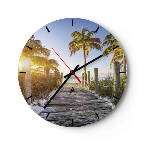 Reloj de pared - Reloj de vidrio - Muelle de madera en un paisaje tropical - 30x30cm - Directo al paraíso - Decoración de pared moderna para salón, cocina y dormitorio ARTTOR