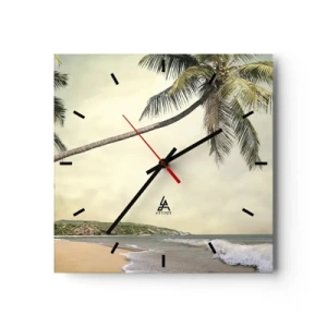 Reloj de pared - Reloj de vidrio - Una playa con palmeras con el mar en calma como telón de fondo. - 30x30cm - Sueño tropical - Decoración de pared moderna para salón y dormitorio ARTTOR