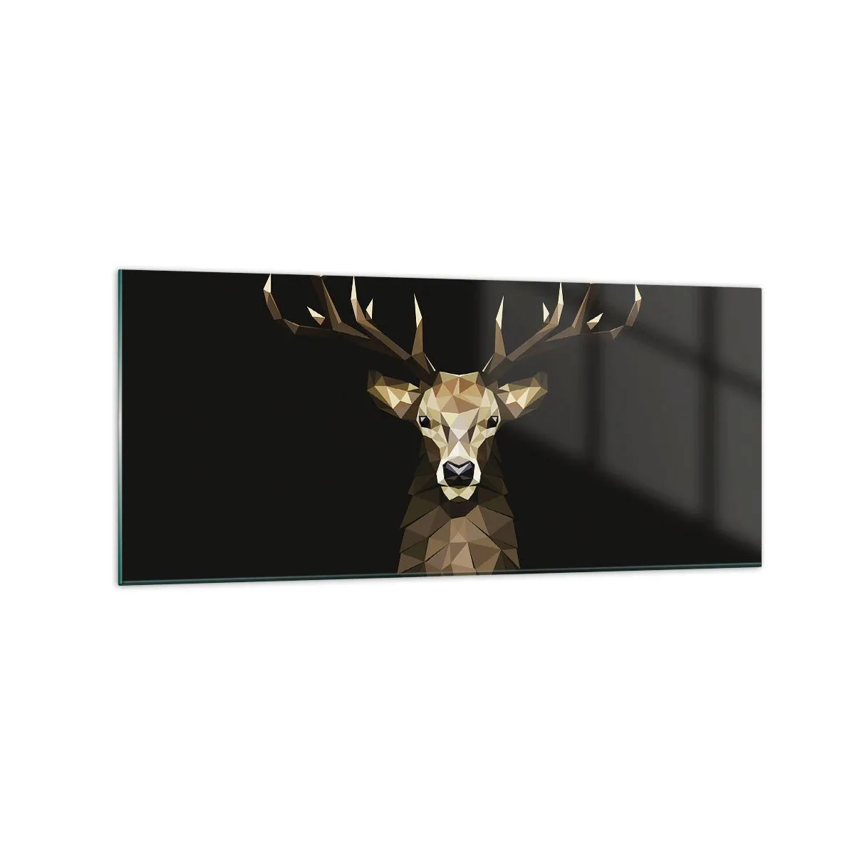 Cuadro sobre vidrio - Impresiones sobre Vidrio - Ciervo poligonal geométrico sobre fondo negro - 120x50cm - Ciervo cubista - Decoración de pared moderna para salón y dormitorio ARTTOR