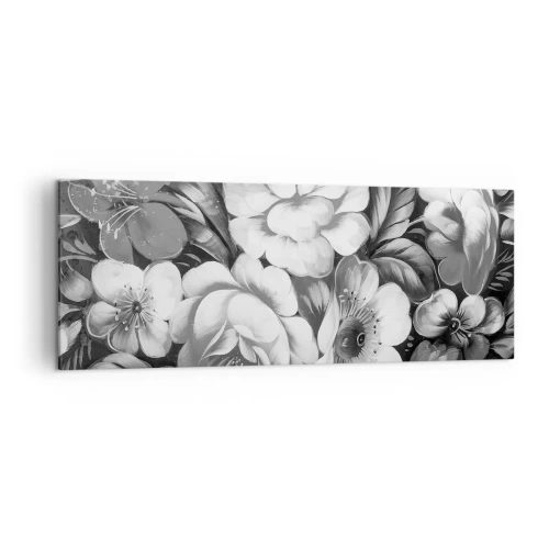Cuadro sobre lienzo - Impresión de Imagen - Flores en blanco y negro en una composición clásica y elegante. - 140x50cm - Hermoso incluso en el gris - Decoración de pared moderna para salón y dormitorio ARTTOR