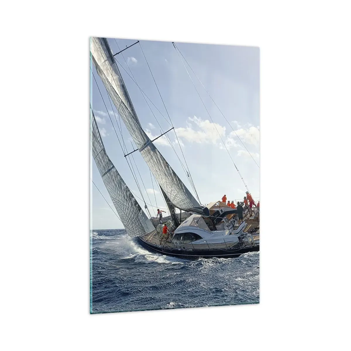 Cuadro sobre vidrio - Impresiones sobre Vidrio - Carrera de yates en mar abierto bajo un cielo azul - 80x120cm - Que gane el mejor - Decoración de pared moderna para salón y dormitorio ARTTOR