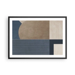 Póster en marco negro - Figuras geométricas en tonos beige y azul marino con líneas. - 70x50cm - Composición de sencillez y redondez - Decoración de pared moderna para salón y dormitorio ARTTOR
