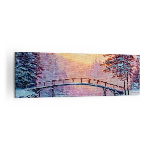 Cuadro sobre lienzo - Impresión de Imagen - Paisaje invernal con un puente iluminado por el atardecer. - 160x50cm - Las cuatro estaciones: el invierno - Decoración de pared moderna para salón y dormitorio ARTTOR