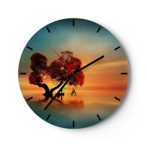 Reloj de pared - Reloj de vidrio - Árbol en forma de corazón sobre el agua al atardecer - 30x30cm - La lejanía y el silencio del mundo - Decoración de pared moderna para salón, cocina y dormitorio ARTTOR
