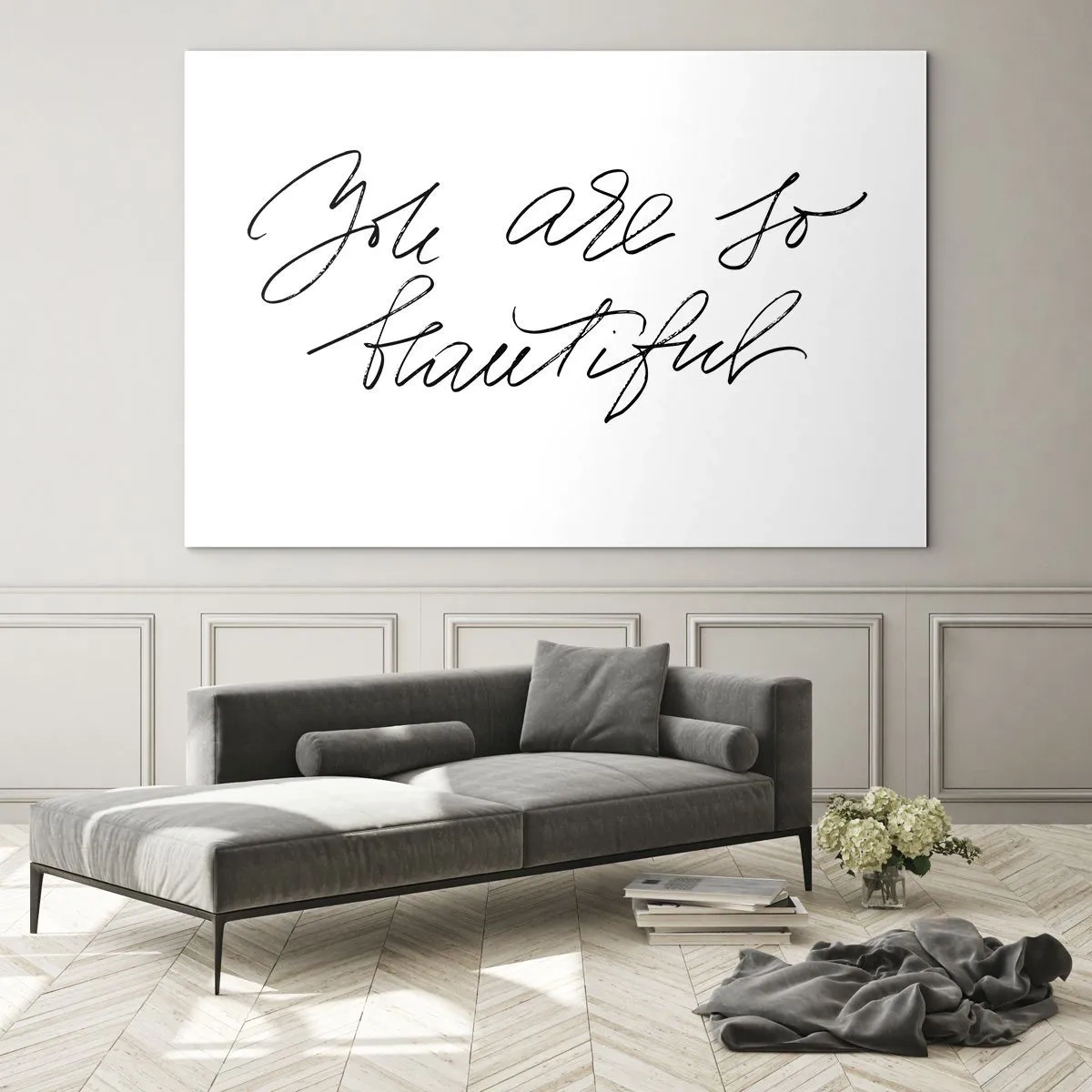 Cuadro sobre vidrio - Impresiones sobre Vidrio - Cita "Eres tan hermosa" en un elegante estilo caligráfico. - 120x80cm - De verdad, créeme - Decoración de pared moderna para salón y dormitorio ARTTOR