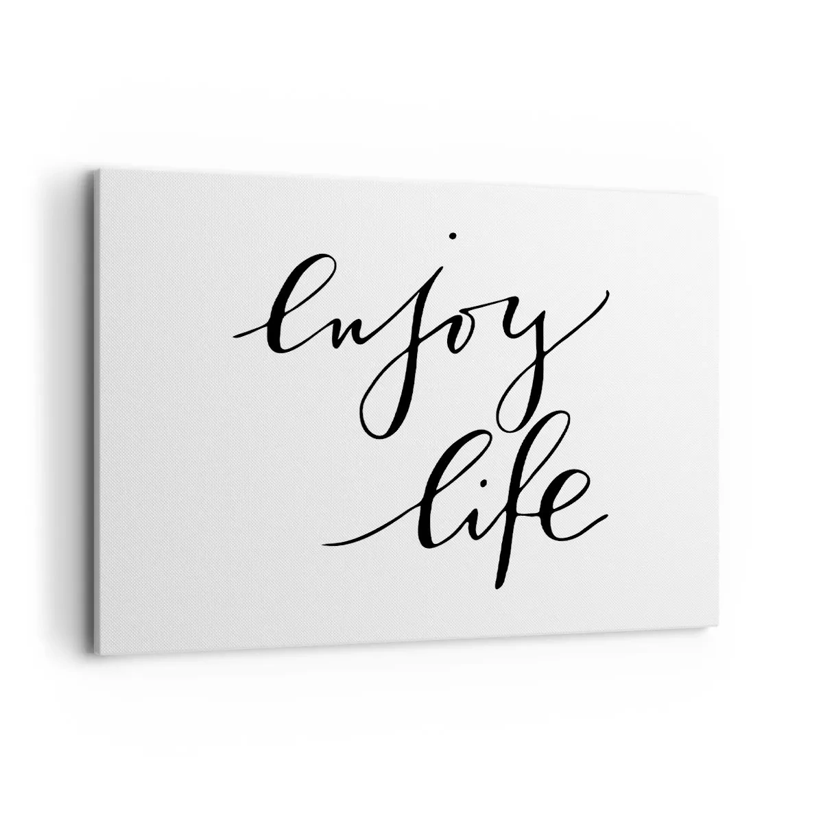 Cuadro sobre lienzo - Impresión de Imagen - La cita "disfruta la vida" en caligrafía negra sobre fondo blanco. - 100x70cm - Nada que añadir... - Decoración de pared moderna para salón y dormitorio ARTTOR