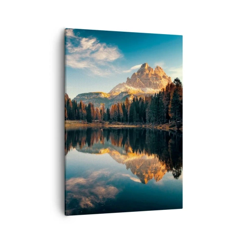 Cuadro sobre lienzo - Impresión de Imagen - Paisaje de montaña con lago y bosque. - 50x70cm - Paisaje duplicado - Decoración de pared moderna para salón y dormitorio ARTTOR