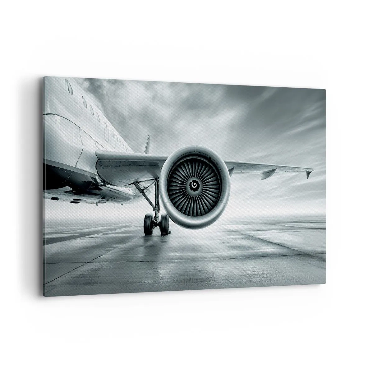 Cuadro sobre lienzo - Impresión de Imagen - El motor a reacción de un avión en la pista - 120x80cm - Hay poder - Decoración de pared moderna para salón y dormitorio ARTTOR
