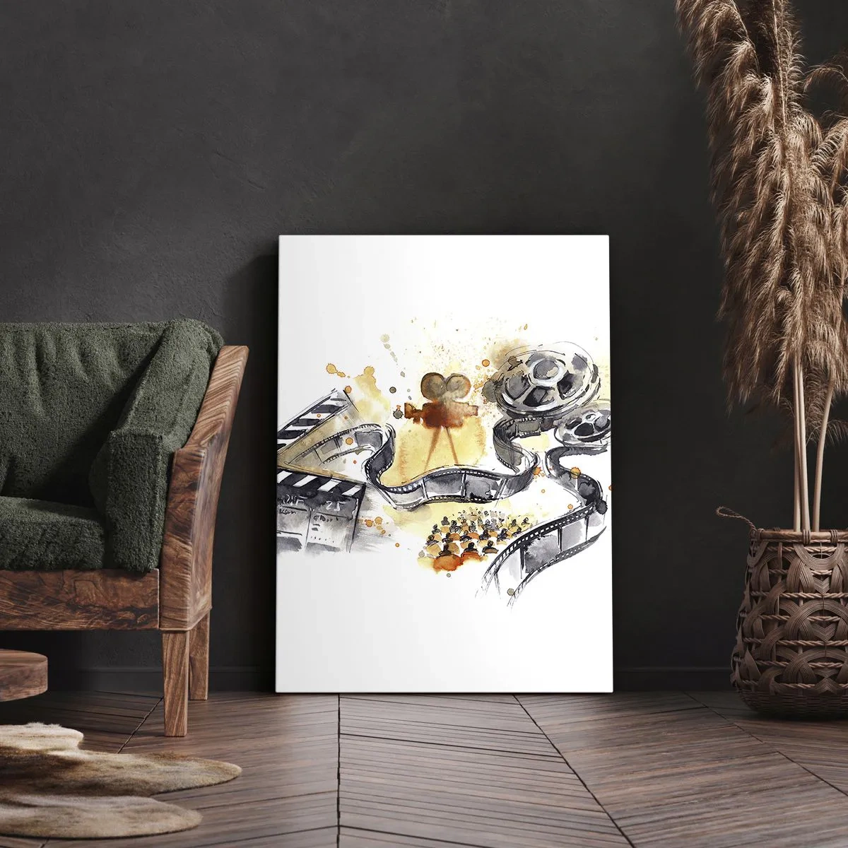 Cuadro sobre lienzo - Impresión de Imagen - El simbolismo del cine con una tira de película en una acuarela artística - 80x120cm - En el país de los sueños - Decoración de pared moderna para salón y dormitorio ARTTOR