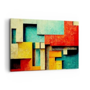 Cuadro sobre lienzo - Impresión de Imagen - Formas geométricas abstractas en colores vibrantes - 120x80cm - Festival de ángulos rectos - Decoración de pared moderna para salón y dormitorio ARTTOR