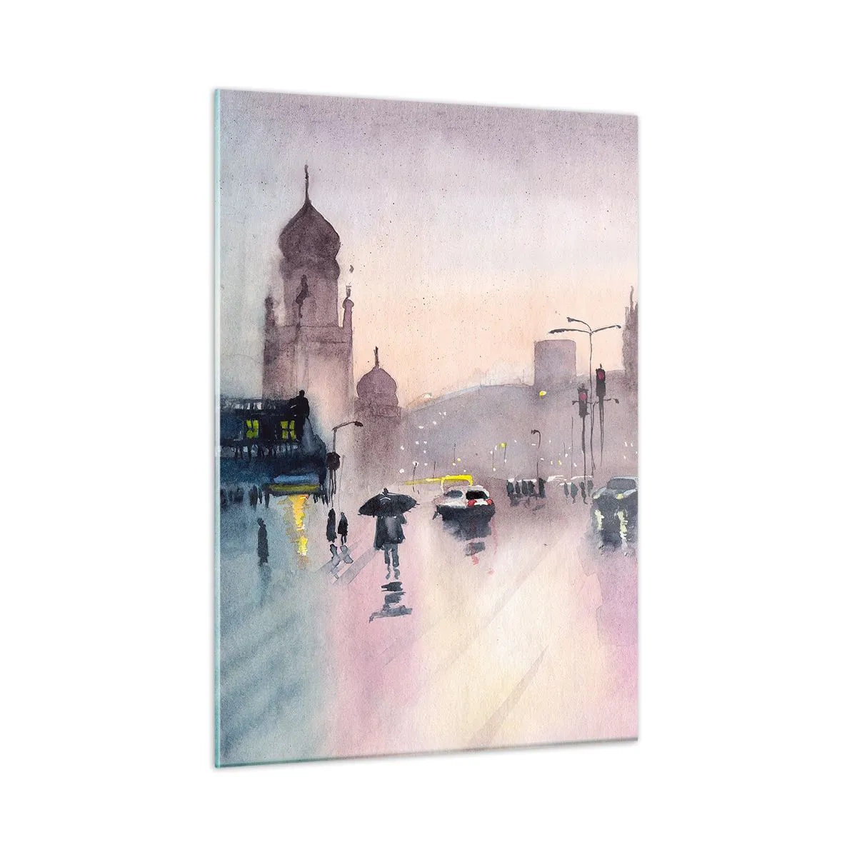 Cuadro sobre vidrio - Impresiones sobre Vidrio - Paisaje urbano lluvioso - 50x70cm - En una niebla lluviosa - Decoración de pared moderna para salón y dormitorio ARTTOR