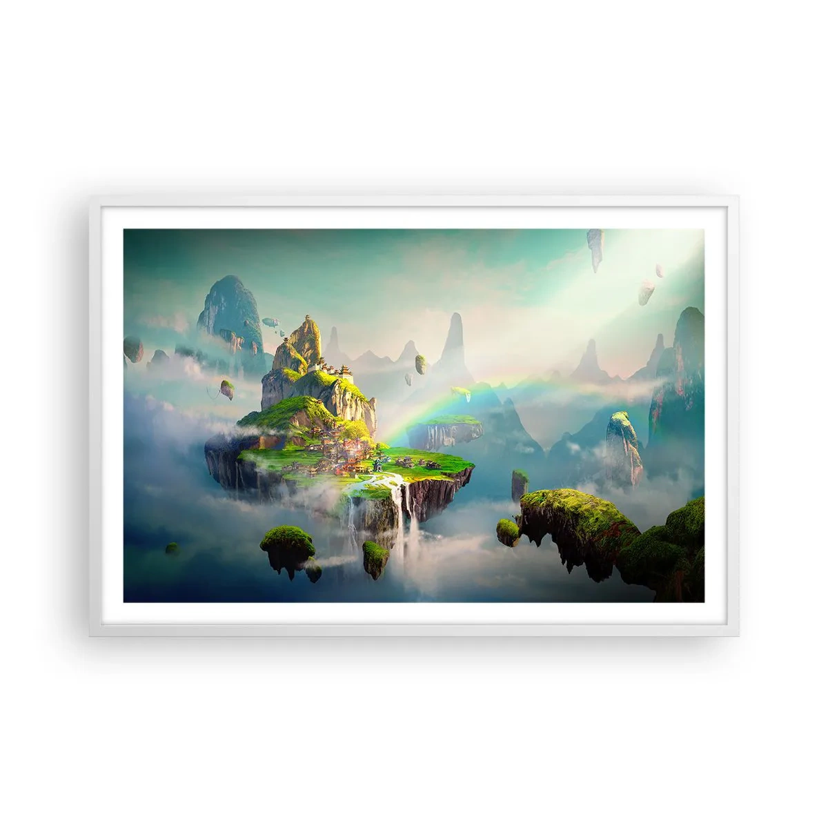 Póster en marco blanco - El medio de la nada - islas flotantes - 91x61 cm