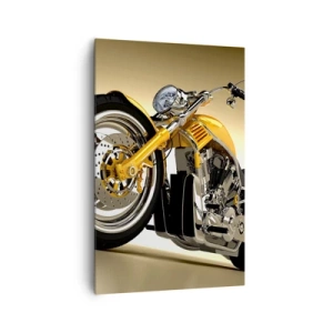 Cuadro sobre lienzo - Impresión de Imagen - Una motocicleta estilo chopper amarilla contra una pared beige - 80x120cm - Un sueño de fuerza y velocidad - Decoración de pared moderna para salón y dormitorio ARTTOR