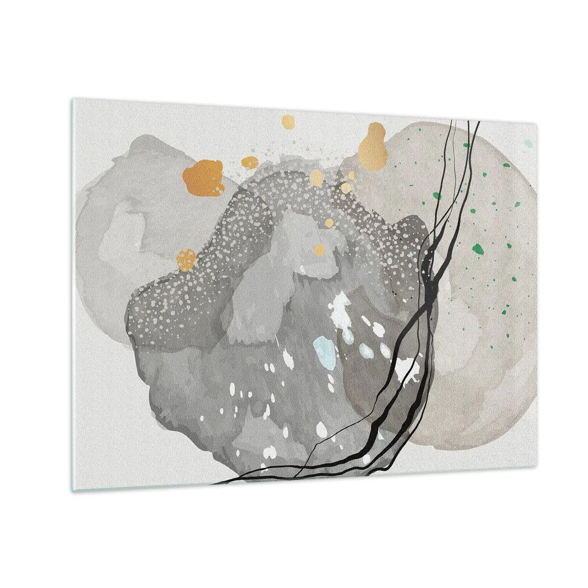 Cuadro sobre vidrio - Impresiones sobre Vidrio - Formas orgánicas y manchas en colores apagados con detalles. - 70x50cm - Composición orgánica - Decoración de pared moderna para salón y dormitorio ARTTOR