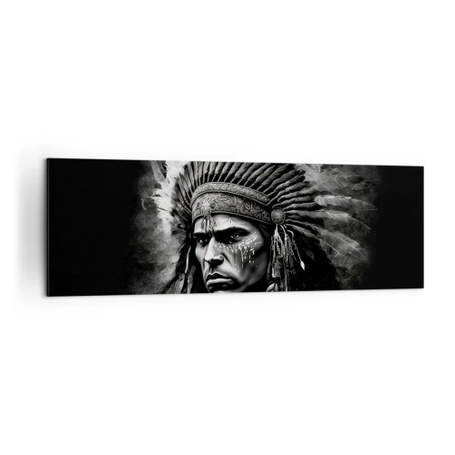 Cuadro sobre lienzo - Impresión de Imagen - Retrato de un jefe con un tocado de plumas sobre un fondo negro - 160x50cm - Líder y guerrero - Decoración de pared moderna para salón y dormitorio ARTTOR