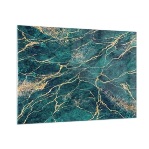 Cuadro sobre vidrio - Impresiones sobre Vidrio - Piedra jaspeada con vetas doradas, tonos verde azulado y verde. - 100x70cm - Riachuelos de oro - Decoración de pared moderna para salón y dormitorio ARTTOR