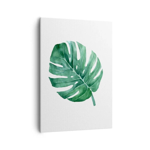 Cuadro sobre lienzo - Impresión de Imagen - Hoja de monstera verde en estilo minimalista - 50x70cm - Concepto verde - Decoración de pared moderna para salón y dormitorio ARTTOR