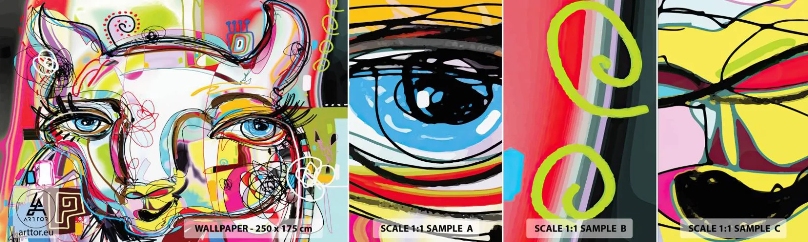 Muestra de fotomural autoadhesivo Deluxe Sticker - La riqueza de un gato - Abstracción, Pedazo, Gráficos - 100x30 cm