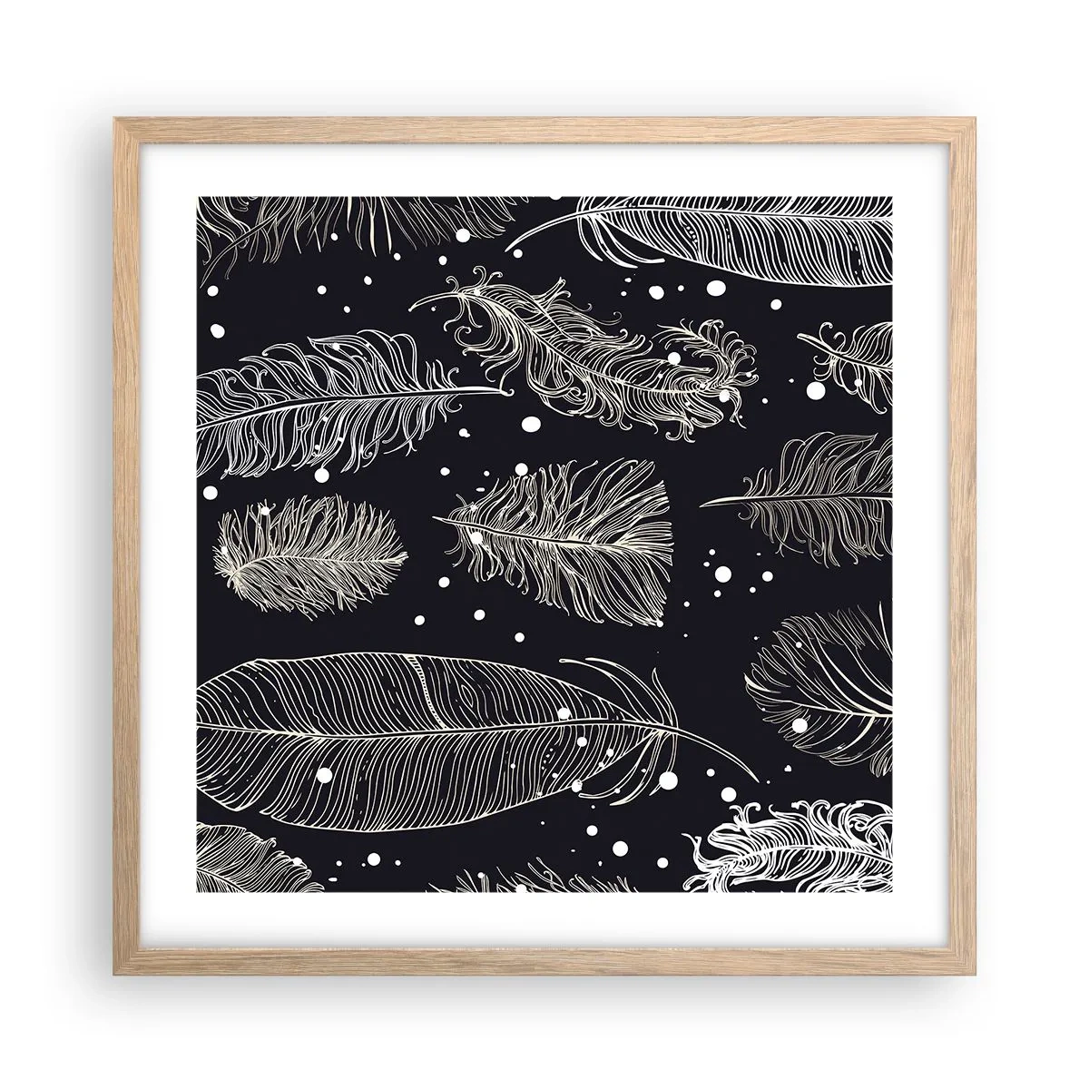 Póster en marco roble claro - Encaje de plumas - 50x50 cm