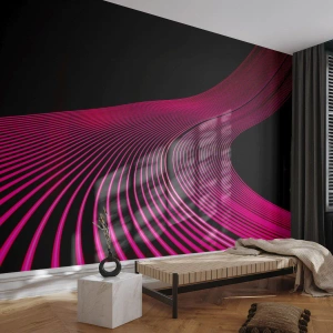 Fotomural Premium Canvas - Líneas futuristas en tonos rosa sobre fondo negro. - 100x70cm - Avenida de luz - Decoración de pared moderna para salón y dormitorio ARTTOR