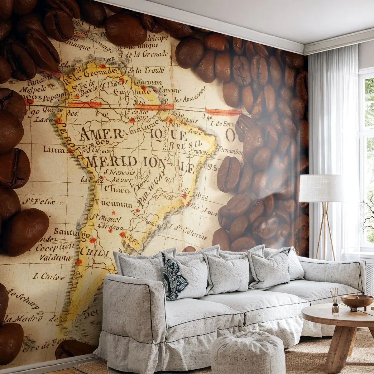 Fotomural Premium Canvas - ¿De dónde viene el mejor café? - Mapas del mundo, Café, America - 250x175 cm