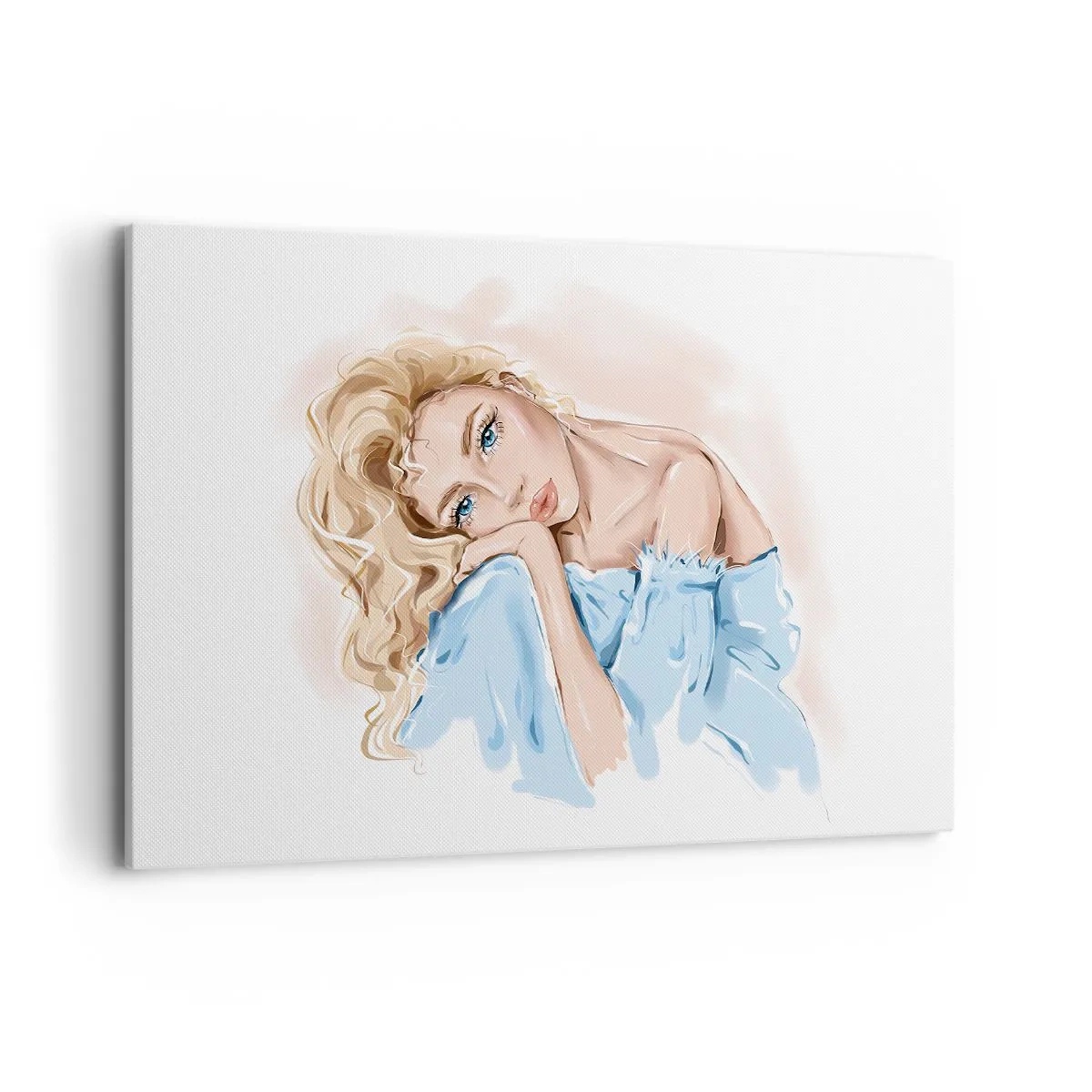 Cuadro sobre lienzo - Impresión de Imagen - Retrato de una mujer con un vestido azul y cabello rubio. - 120x80cm - Soñar en azul - Decoración de pared moderna para salón y dormitorio ARTTOR