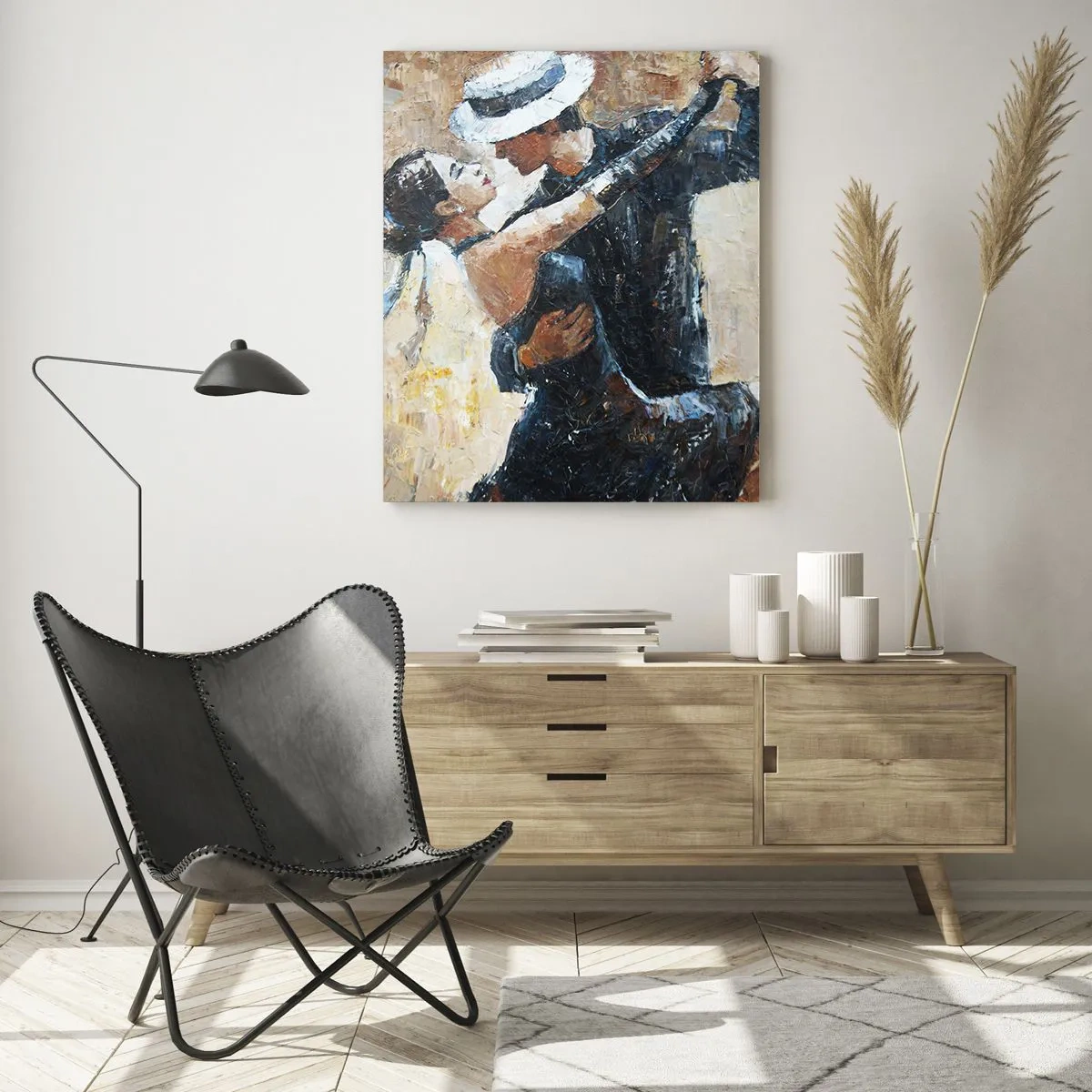 Cuadro sobre vidrio - Impresiones sobre Vidrio - Una pareja bailando con un estilo elegante y un toque clásico. - 50x70cm - Estilo Rudolf Valentino - Decoración de pared moderna para salón y dormitorio ARTTOR