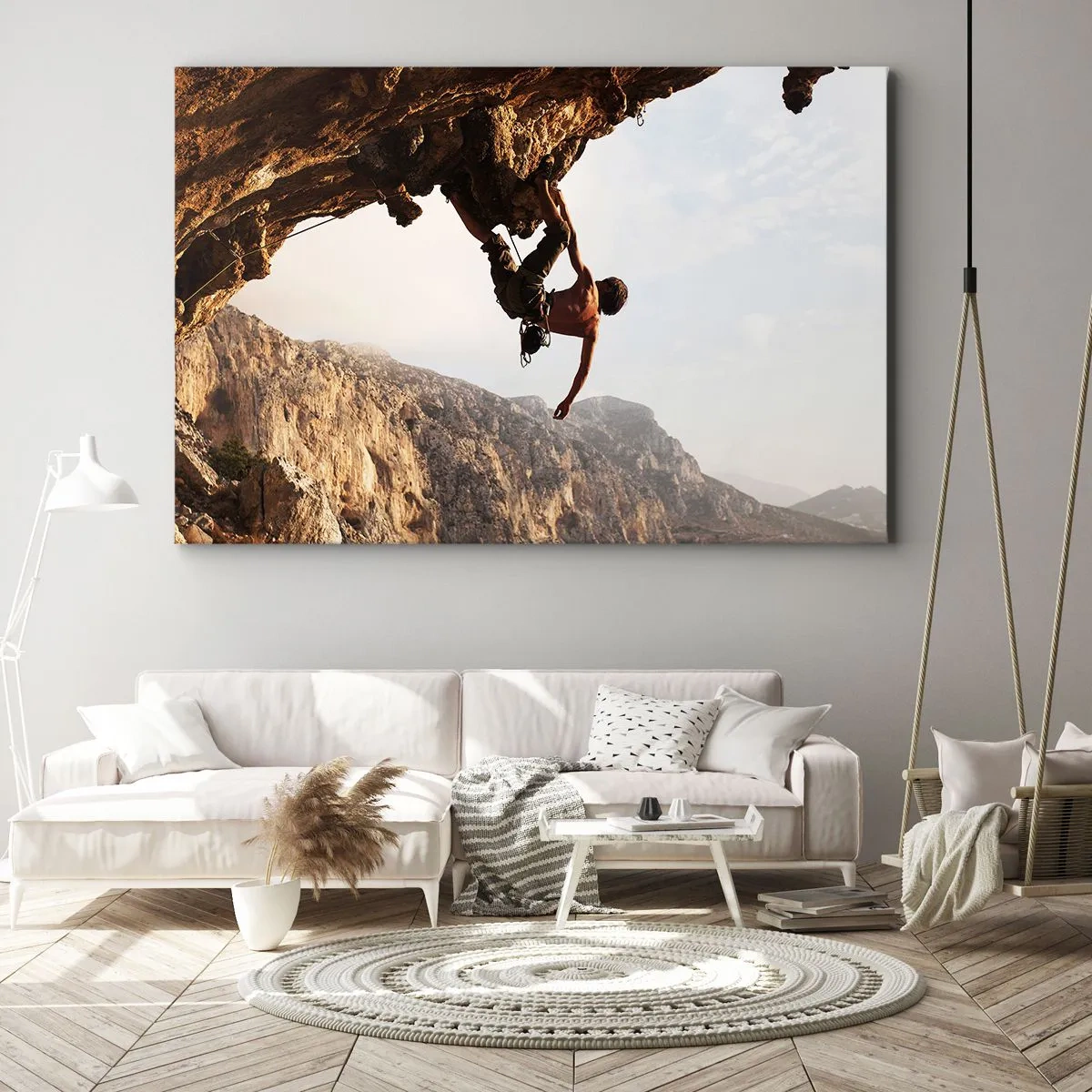 Cuadro sobre lienzo - Impresión de Imagen - Un escalador en un acantilado escarpado en las montañas bajo el sol. - 120x80cm - Un mundo en la roca - Decoración de pared moderna para salón y dormitorio ARTTOR
