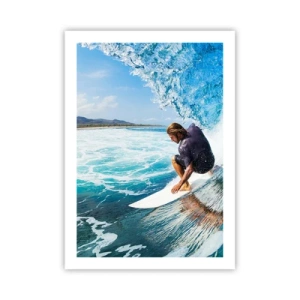 Póster - Un surfista en un flotador con el océano azul como telón de fondo. - 50x70cm - Bailando con las olas - Decoración de pared moderna para salón y dormitorio ARTTOR