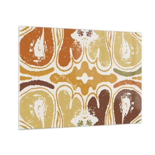 Cuadro sobre vidrio - Impresiones sobre Vidrio - Abstracción simétrica en tonos terrosos cálidos. - 70x50cm - Abstracción sentimental - Decoración de pared moderna para salón y dormitorio ARTTOR