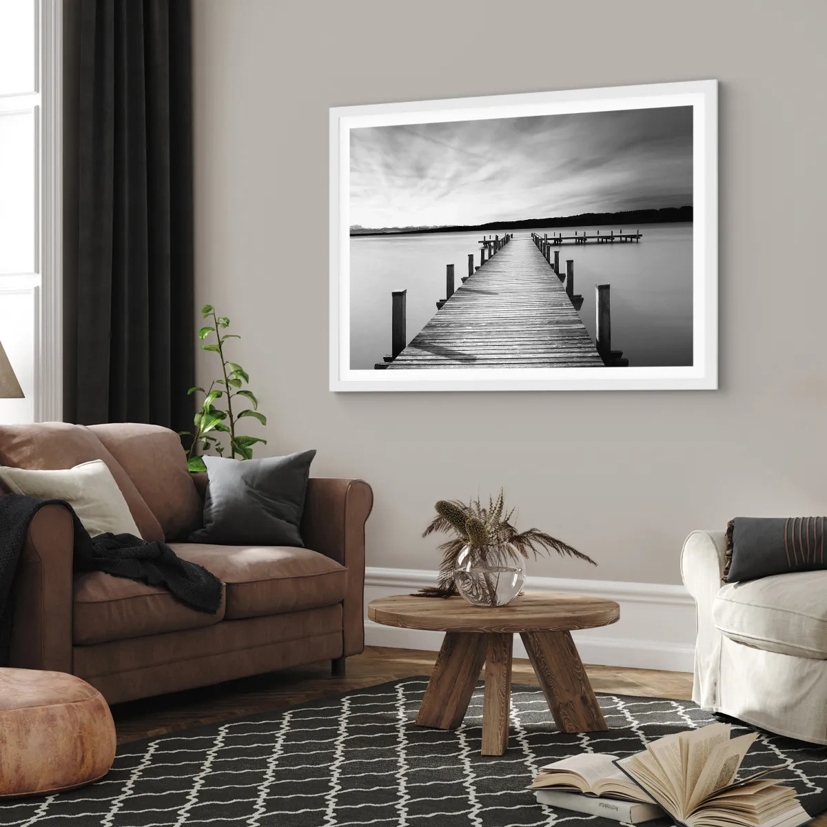 Póster en marco blanco - En el lago de la paz - 70x50 cm