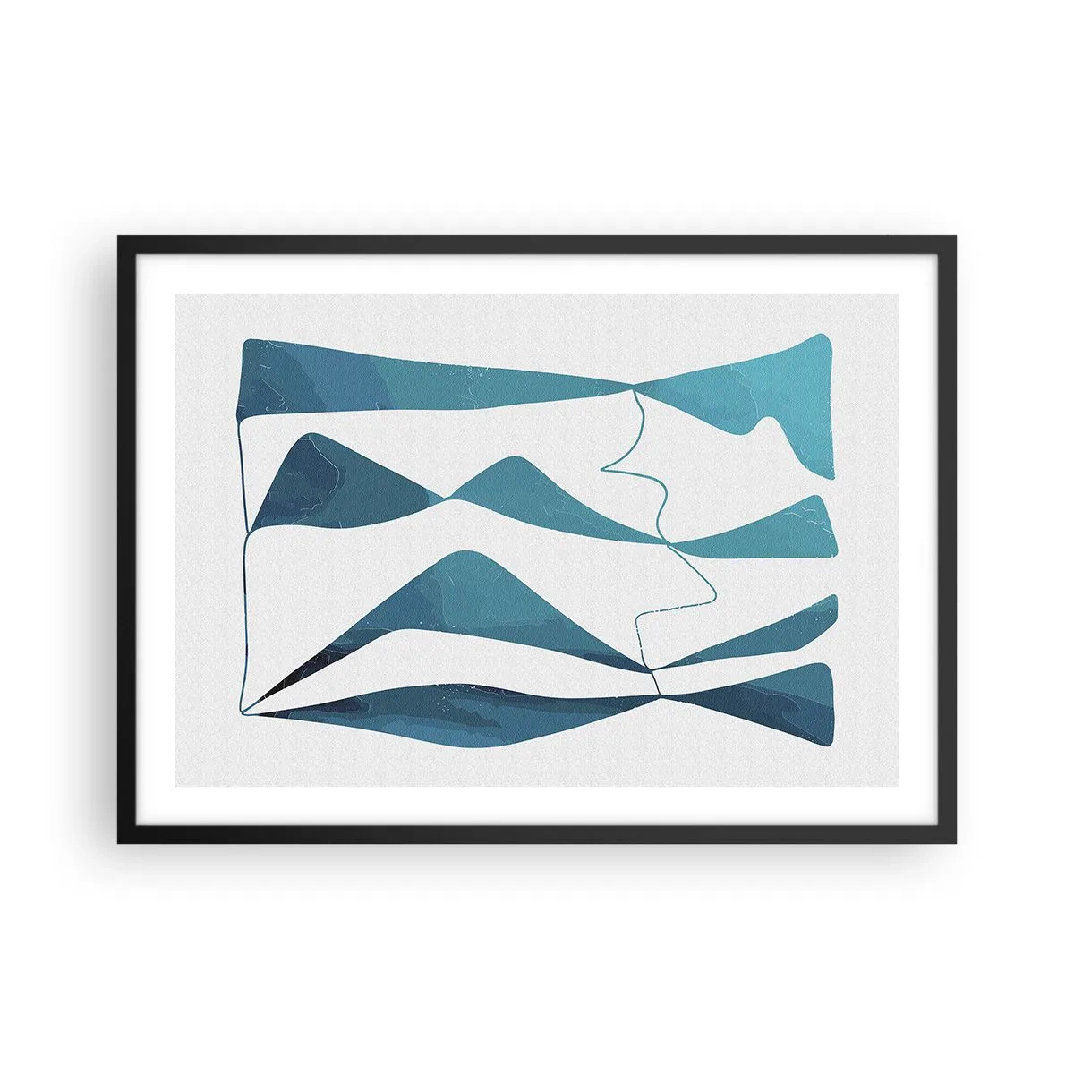 Póster en marco negro - Formas abstractas en tonos azules sobre un fondo blanco. - 70x50cm - Abstracción: un compuesto turquesa - Decoración de pared moderna para salón y dormitorio ARTTOR