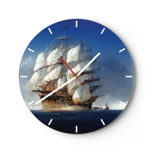 Reloj de pared - Reloj de vidrio - Un velero con sus velas desplegadas, navegando por el mar contra el viento. - 30x30cm - La gran gloria - Decoración de pared moderna para salón, cocina y dormitorio ARTTOR