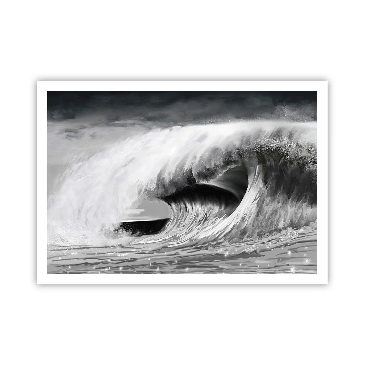 Póster - Ola oceánica dramática en monocromo - 100x70cm - La ira del océano - Decoración de pared moderna para salón y dormitorio ARTTOR