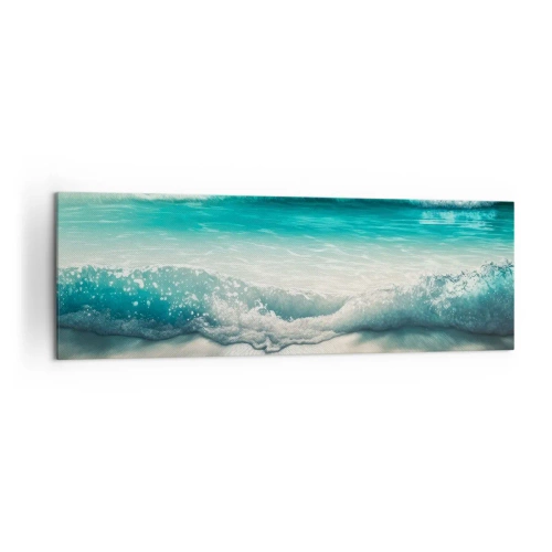Cuadro sobre lienzo - Impresión de Imagen - Olas del océano en una playa de arena clara - 160x50cm - Calma oceánica - Decoración de pared moderna para salón y dormitorio ARTTOR