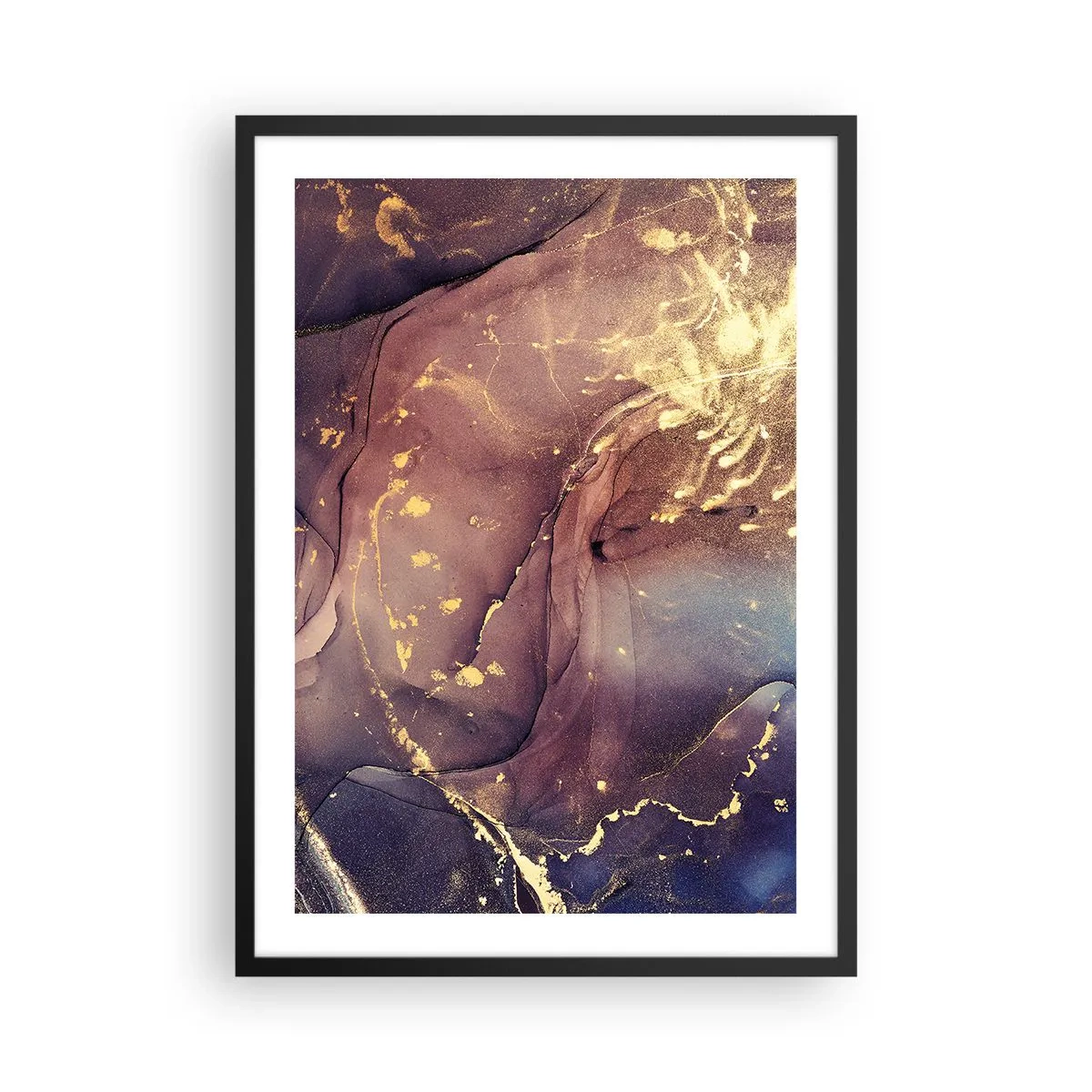 Póster en marco negro - Una composición abstracta con tonos dorados y marrones en estilo artístico. - 50x70cm - Materia y espíritu - Decoración de pared moderna para salón y dormitorio ARTTOR