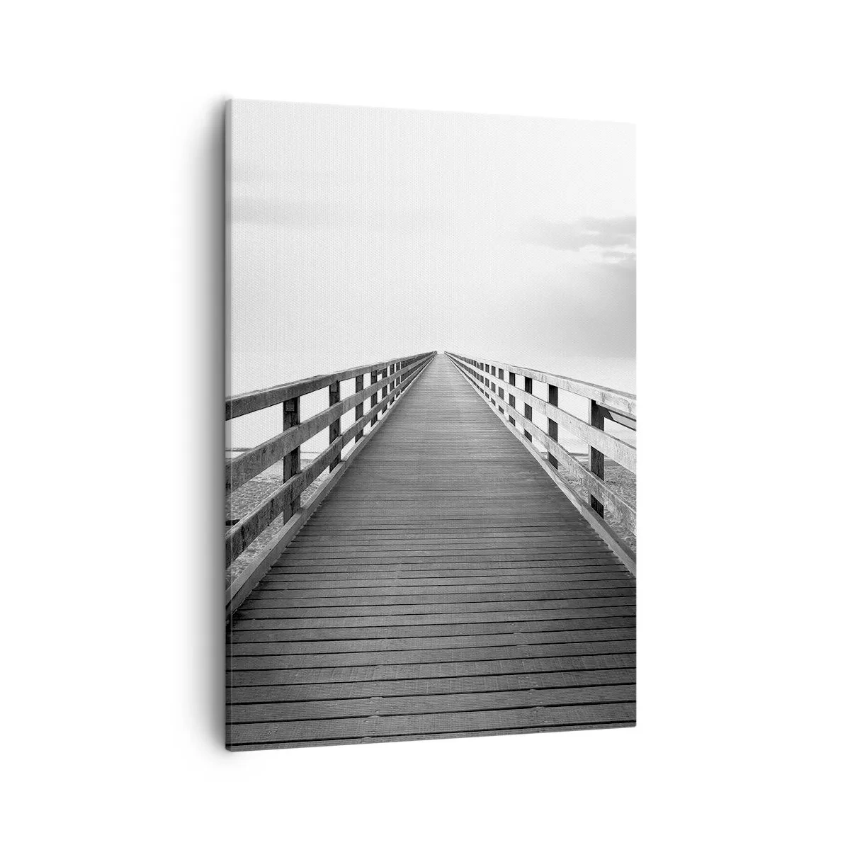 Cuadro sobre lienzo - Impresión de Imagen - Una imagen en blanco y negro de un embarcadero de madera que conduce hacia el horizonte. - 50x70cm - En la distancia... - Decoración de pared moderna para salón y dormitorio ARTTOR