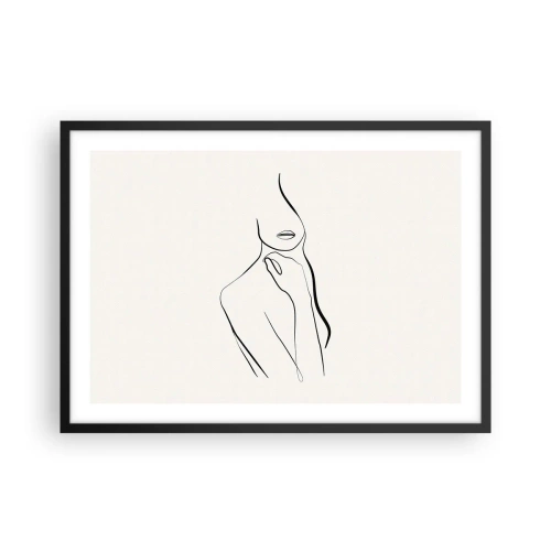 Póster en marco negro - Un boceto minimalista de la silueta de una mujer sobre un fondo claro. - 70x50cm - Una ola de melancolía - Decoración de pared moderna para salón y dormitorio ARTTOR