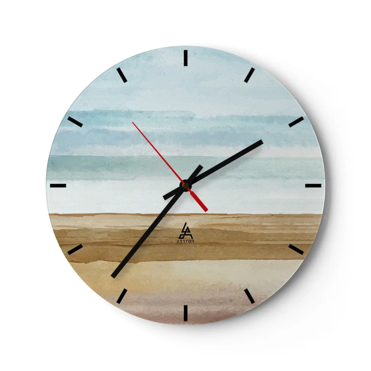 Reloj de pared - Reloj de vidrio - Un paisaje delicado con playa y cielo azul. - 30x30cm - Serenidad - Decoración de pared moderna para salón, cocina y dormitorio ARTTOR