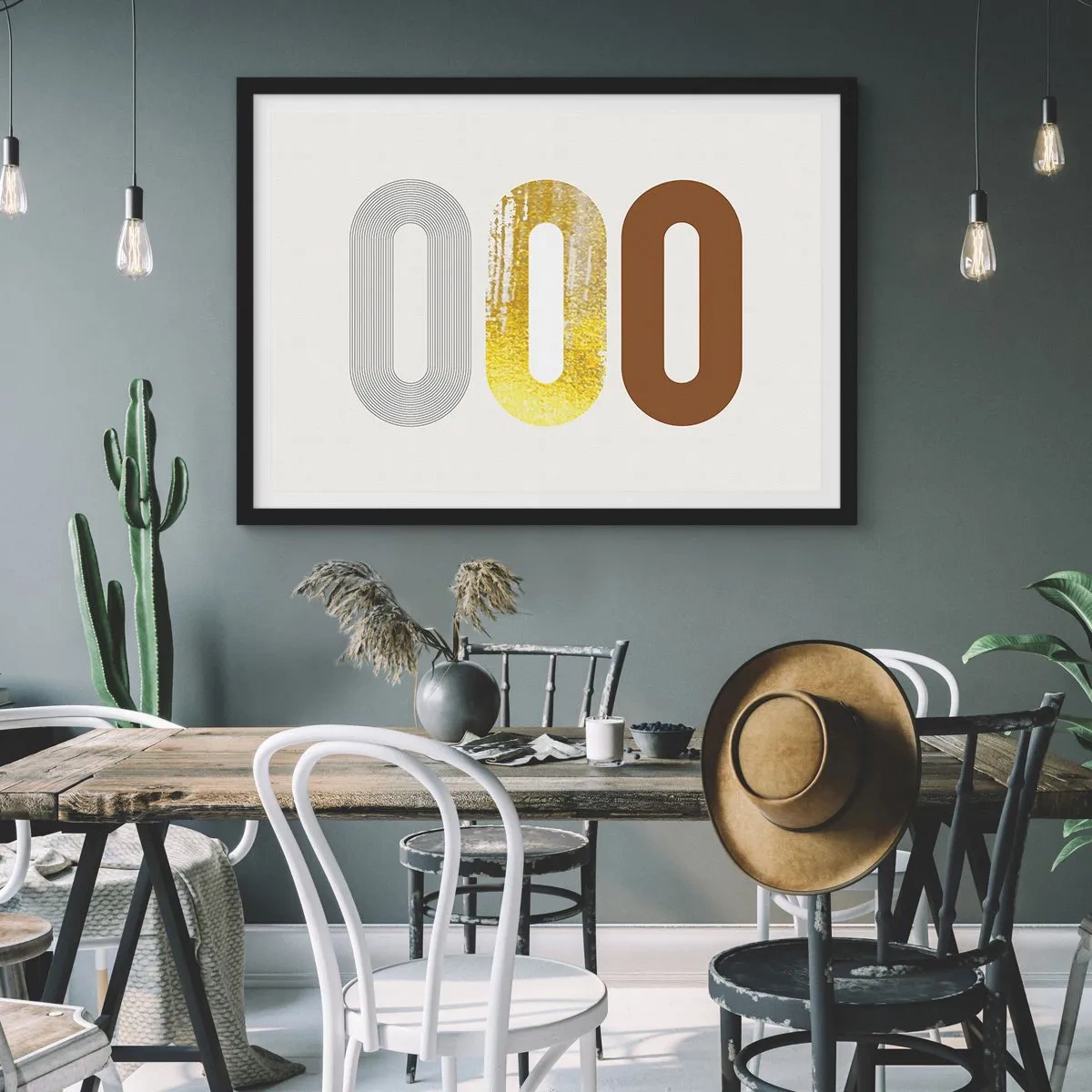 Póster en marco negro - Motivo abstracto de tres formas geométricas - 70x50cm - ¡Ooo! - Decoración de pared moderna para salón y dormitorio ARTTOR