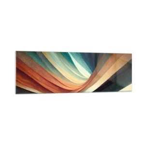 Cuadro sobre vidrio - Impresiones sobre Vidrio - Ondas abstractas en tonos cálidos y fríos. - 160x50cm - Tejido de colores - Decoración de pared moderna para salón y dormitorio ARTTOR