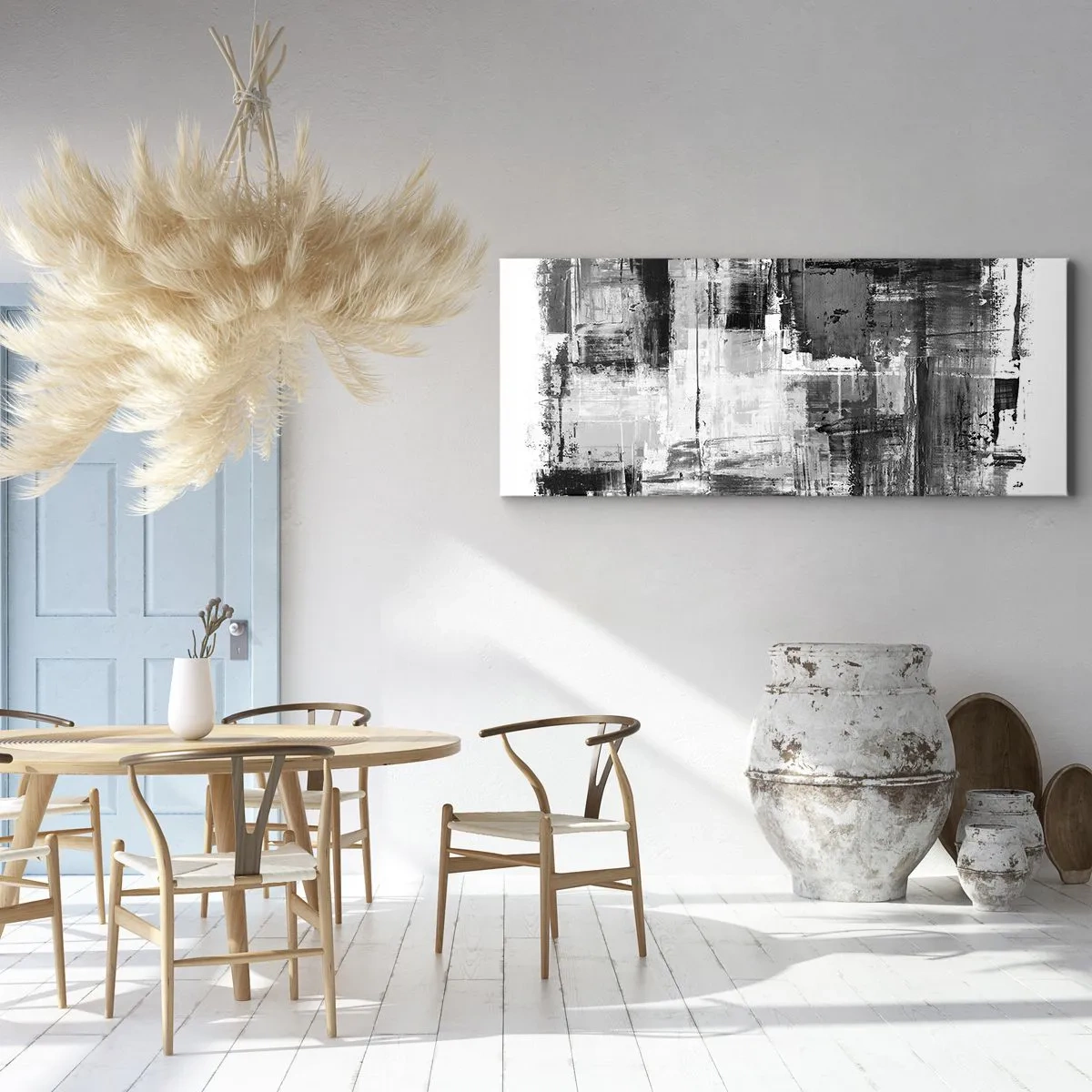 Cuadro sobre lienzo - Impresión de Imagen - Composición abstracta en blanco, negro y gris. - 140x50cm - El gris es hermoso - Decoración de pared moderna para salón y dormitorio ARTTOR